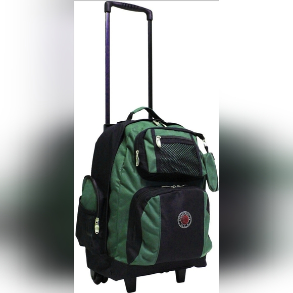 🎒🧳✈️ NWOT Olive Army Green & Black Rolling Backpack - Picture 2 of 16